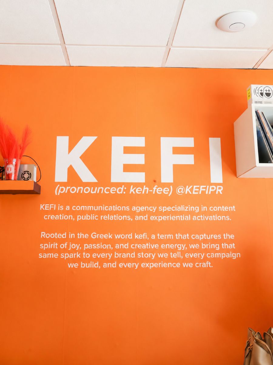 The KEFI definition wall — pronounced keh-fee, rooted in the Greek word for the spirit of joy